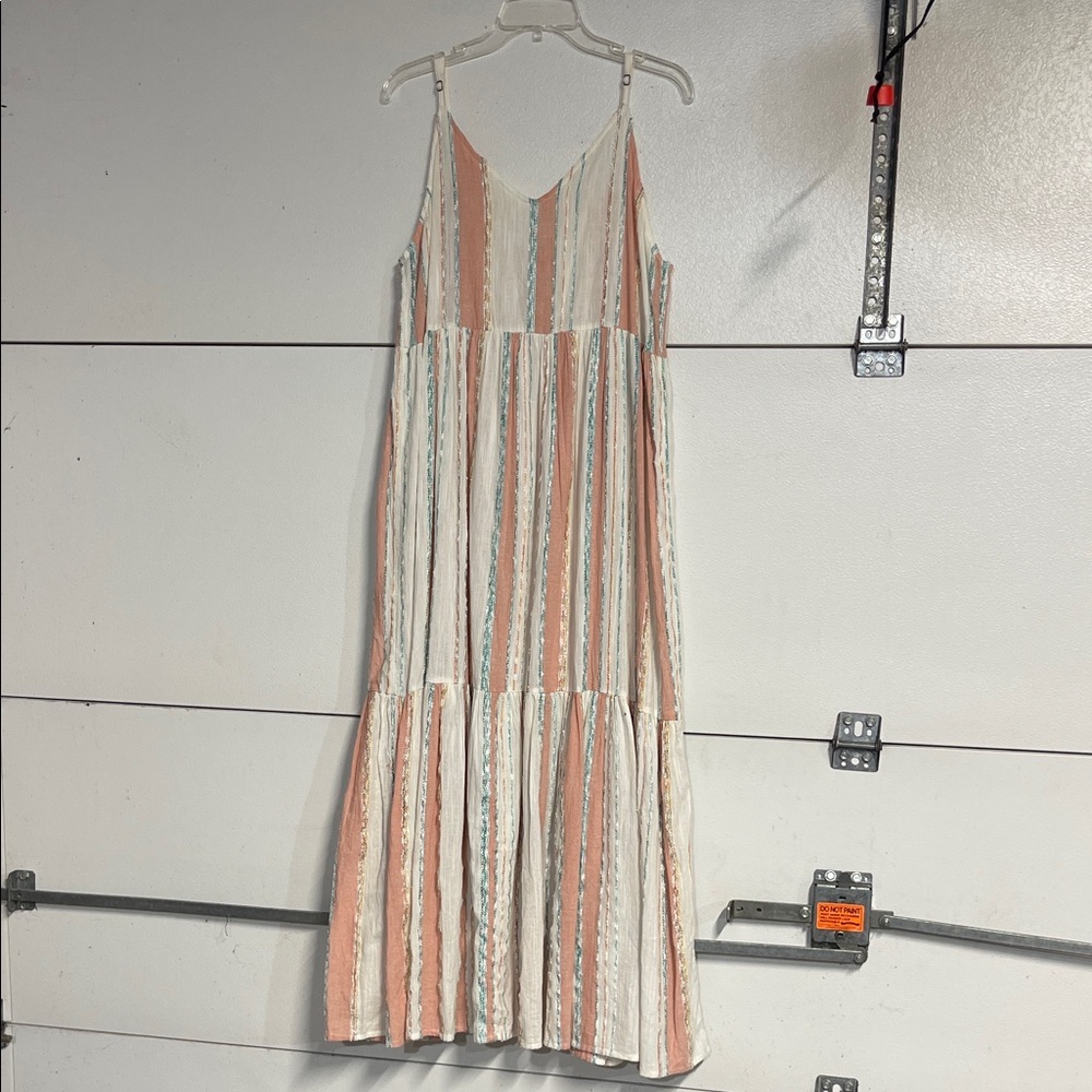 O'Neill Striped Maxi Dress in Peach, Cream & Light Blue